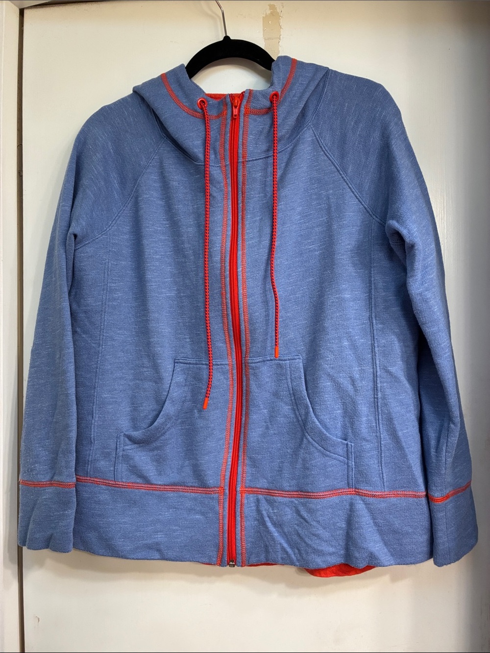 Eddie Bauer Blue HoodedSweatshirt with Orange Trim and Top